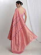 Janasya Pink Linen Blend Geometric Jacquard Saree - Distacart