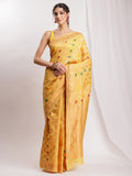 Janasya Yellow Linen Blend Geometric Jacquard Saree - Distacart