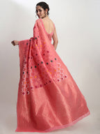 Janasya Peach Linen Blend Geometric Jacquard Saree - Distacart
