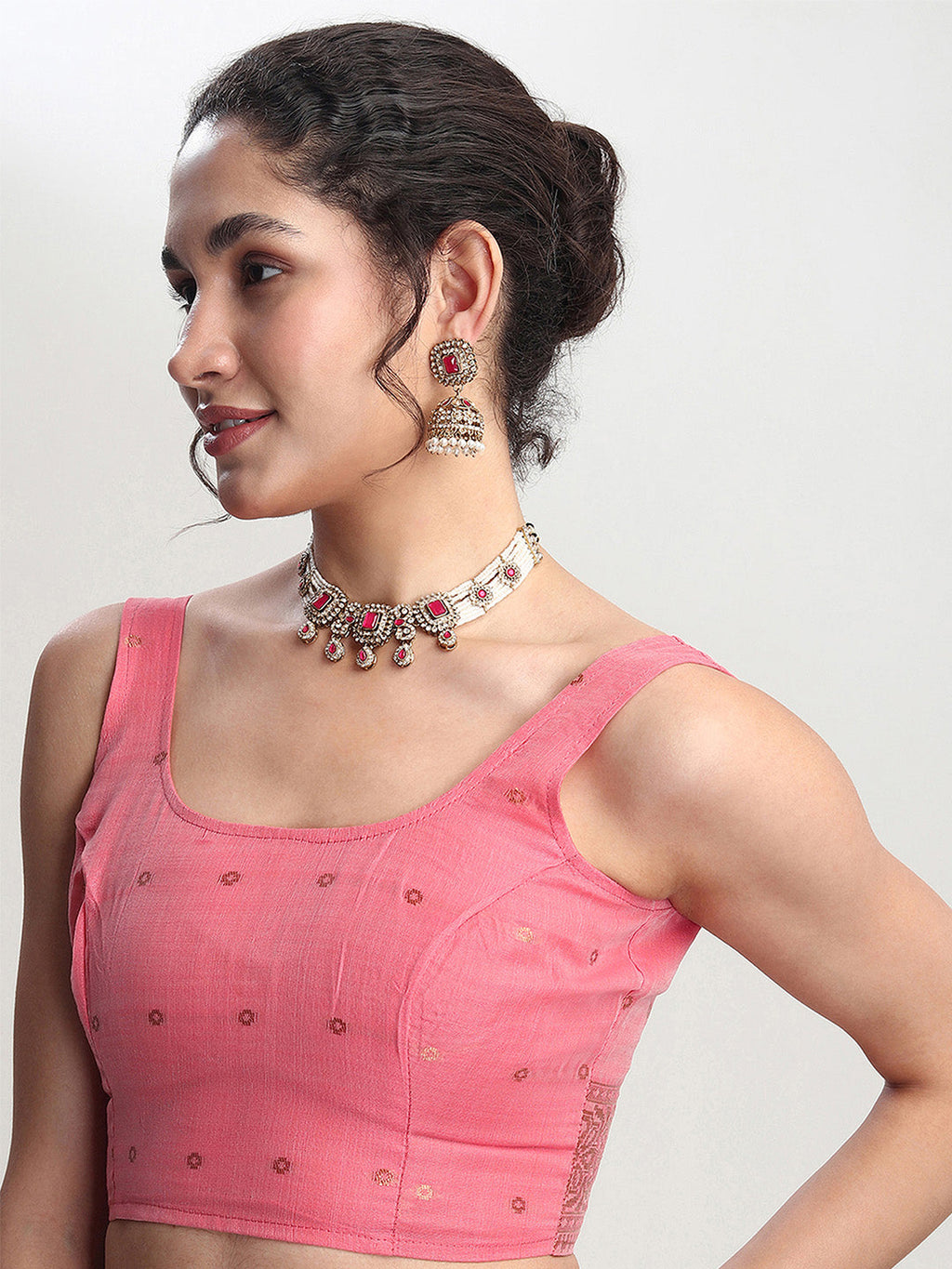 Janasya Peach Linen Blend Geometric Jacquard Saree - Distacart