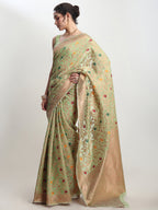 Janasya Light Green Linen Blend Floral Jacquard Saree - Distacart