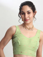 Janasya Light Green Linen Blend Floral Jacquard Saree - Distacart