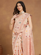 Janasya Light Peach Linen Blend Patola Jacquard Saree - Distacart