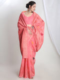 Janasya Peach Linen Blend Floral Jacquard Saree - Distacart