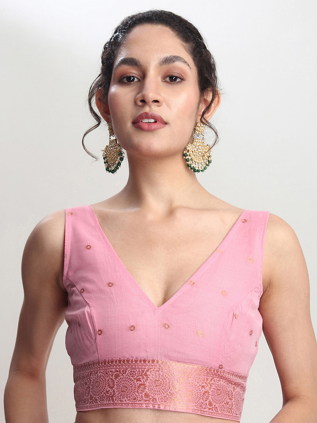 Janasya Pink Linen Blend Floral Jacquard Saree - Distacart