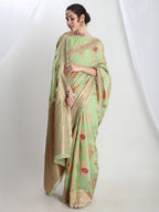 Janasya Light Green Linen Blend Floral Jacquard Saree - Distacart