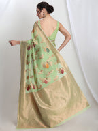 Janasya Light Green Linen Blend Floral Jacquard Saree - Distacart