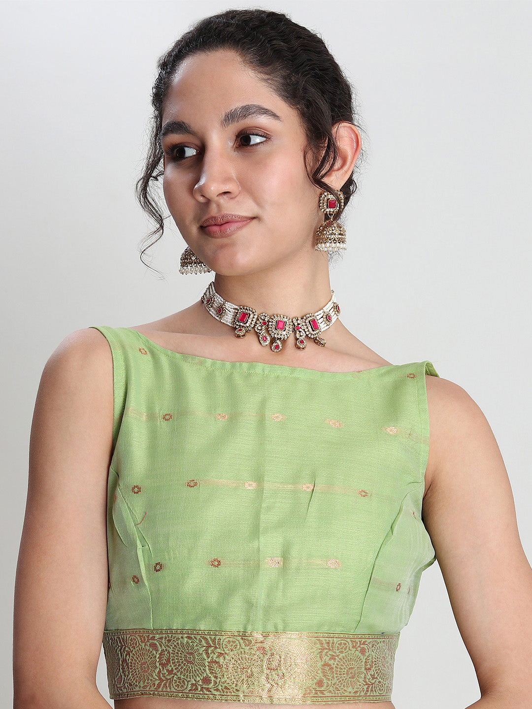 Janasya Light Green Linen Blend Floral Jacquard Saree - Distacart