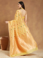Janasya Yellow Linen Blend Patola Jacquard Saree - Distacart