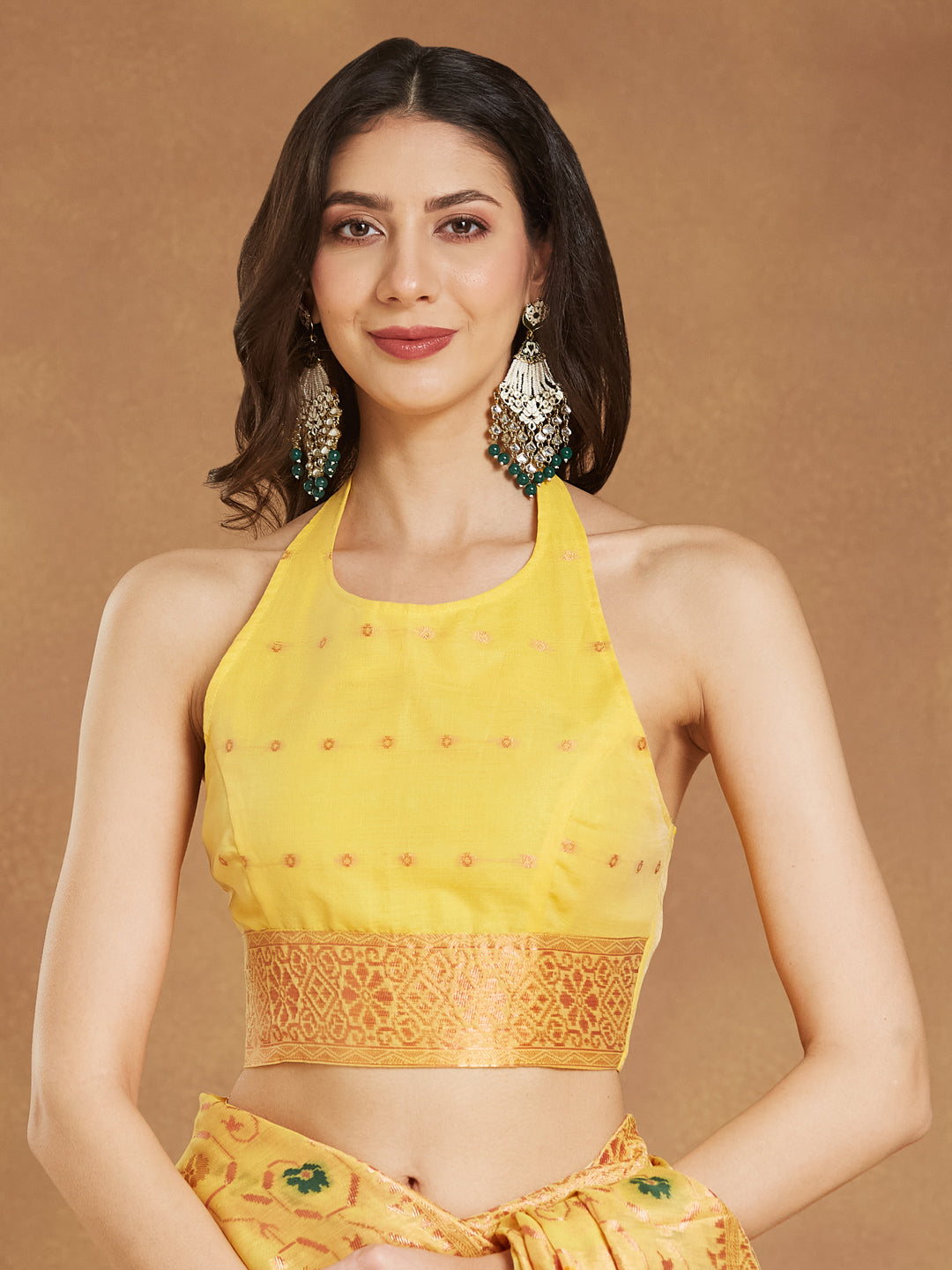 Janasya Yellow Linen Blend Patola Jacquard Saree - Distacart
