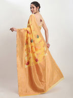 Janasya Yellow Linen Blend Floral Jacquard Saree - Distacart