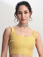 Janasya Yellow Linen Blend Floral Jacquard Saree - Distacart