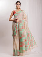 Janasya Beige Silk Blend Ikkat Jacquard Saree - Distacart