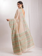 Janasya Beige Silk Blend Ikkat Jacquard Saree - Distacart