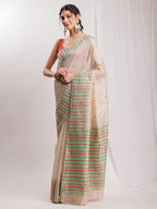 Janasya Beige Silk Blend Ikkat Jacquard Saree - Distacart