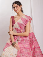 Janasya Beige Silk Blend Ikkat Jacquard Saree - Distacart