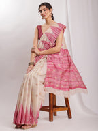 Janasya Beige Silk Blend Ikkat Jacquard Saree - Distacart