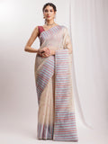 Janasya Beige Silk Blend Ikkat Jacquard Saree - Distacart