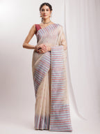 Janasya Beige Silk Blend Ikkat Jacquard Saree - Distacart