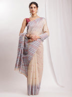 Janasya Beige Silk Blend Ikkat Jacquard Saree - Distacart