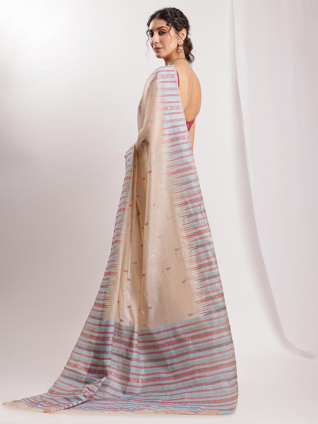 Janasya Beige Silk Blend Ikkat Jacquard Saree - Distacart