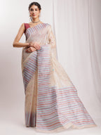 Janasya Beige Silk Blend Ikkat Jacquard Saree - Distacart