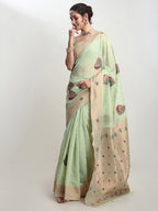 Janasya Light Green Linen Blend Kalamkari Jacquard Saree - Distacart