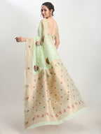 Janasya Light Green Linen Blend Kalamkari Jacquard Saree - Distacart