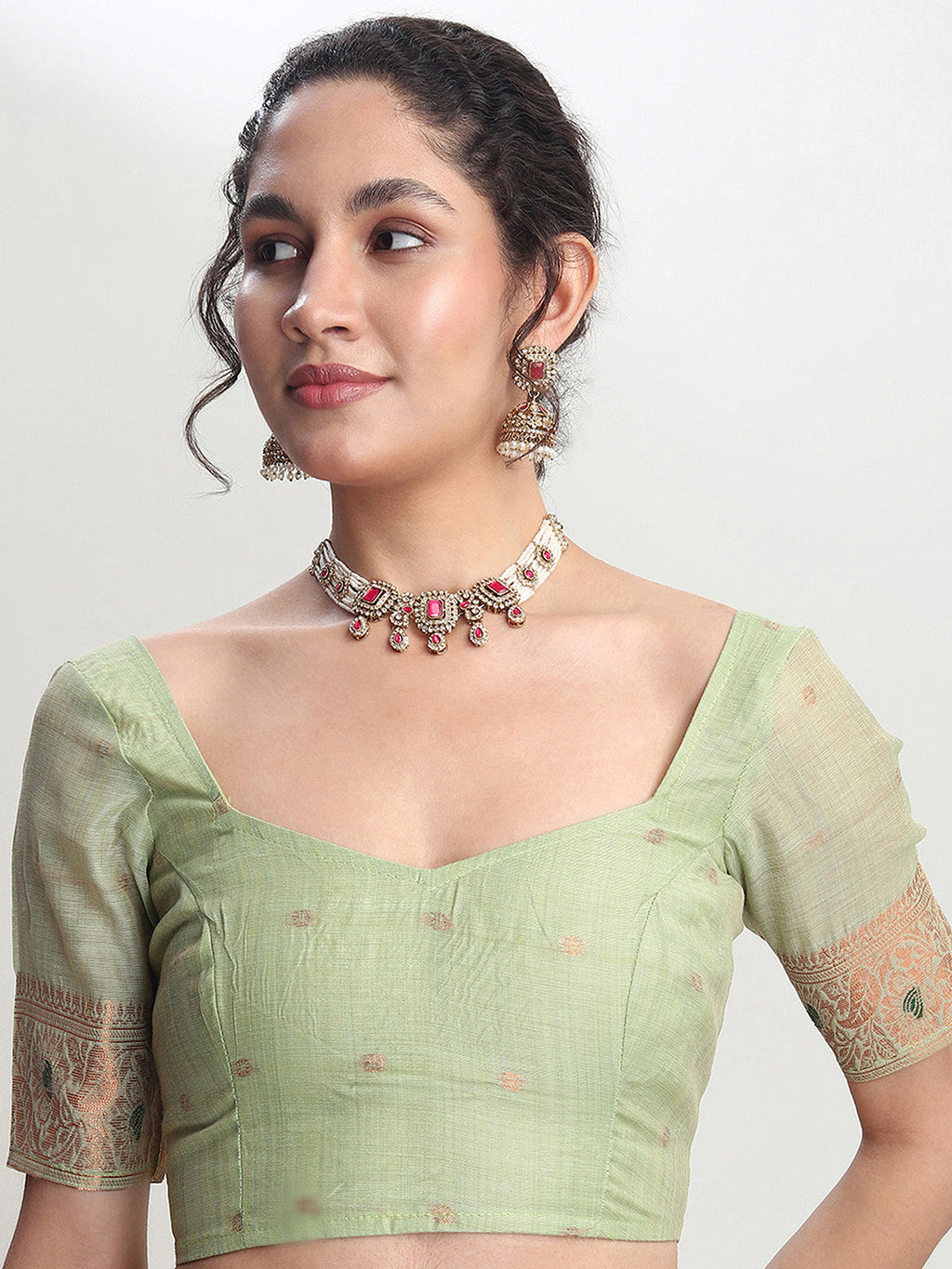 Janasya Light Green Linen Blend Kalamkari Jacquard Saree - Distacart
