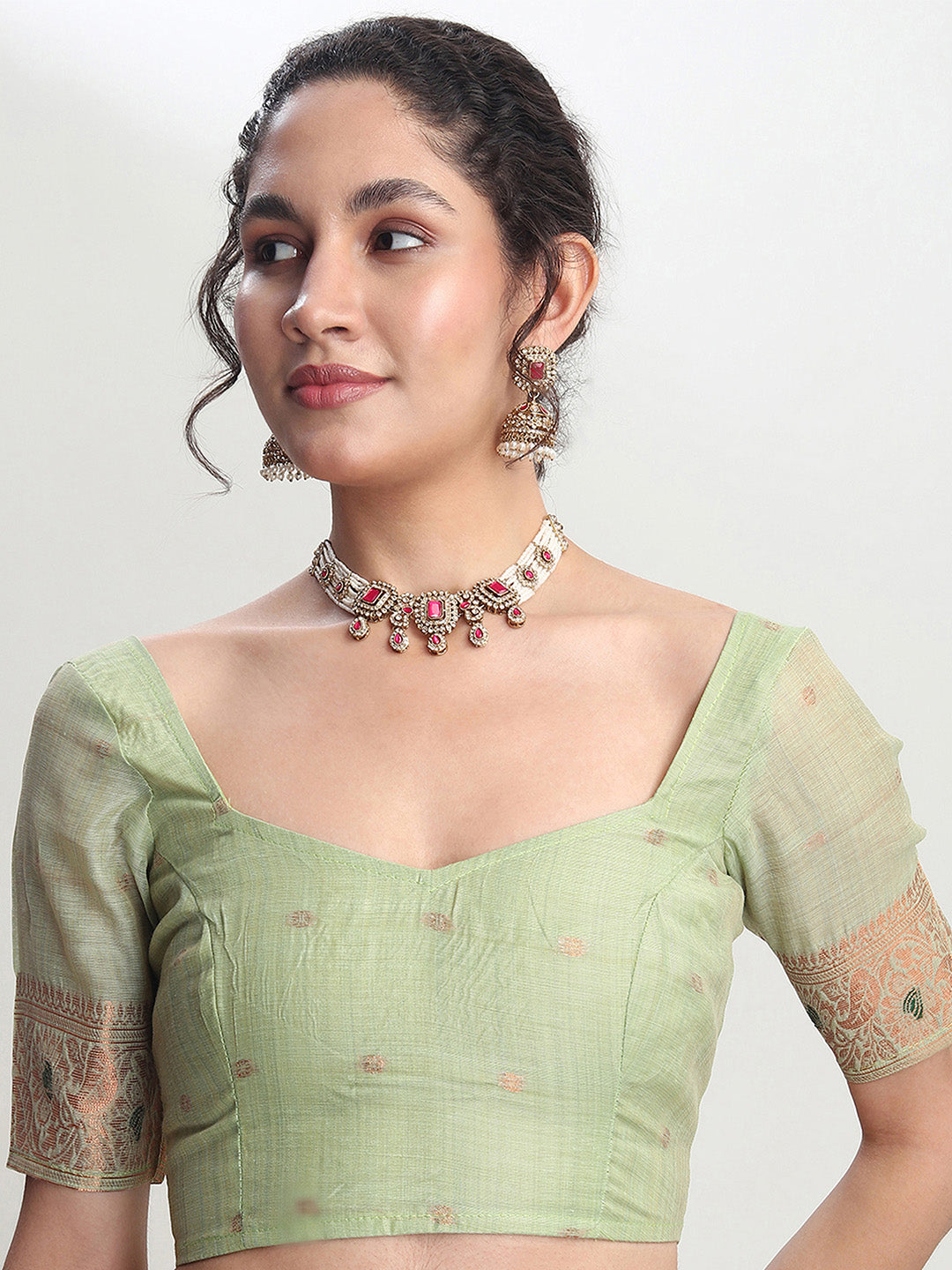 Janasya Light Green Linen Blend Kalamkari Jacquard Saree - Distacart