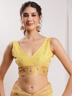 Janasya Yellow Linen Blend Kalamkari Jacquard Saree - Distacart