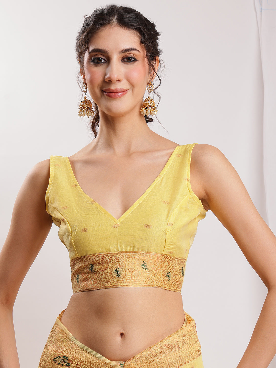 Janasya Yellow Linen Blend Kalamkari Jacquard Saree - Distacart
