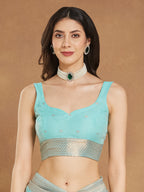 Janasya Sea Green Linen Blend Ethnic Motifs Jacquard Saree - Distacart