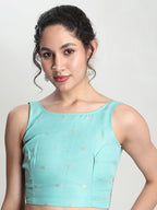 Janasya Sea Green Linen Blend Floral Jacquard Saree - Distacart