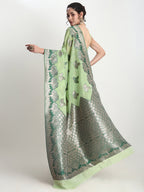 Janasya Light Green Linen Blend Floral Jacquard Saree - Distacart