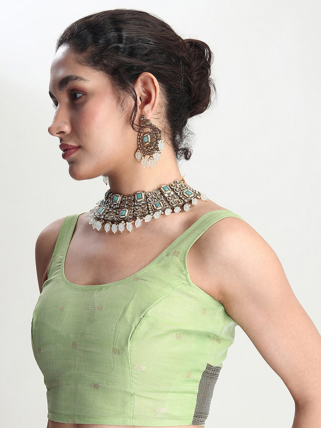 Janasya Light Green Linen Blend Floral Jacquard Saree - Distacart