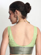 Janasya Light Green Linen Blend Floral Jacquard Saree - Distacart