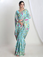 Janasya Sky Blue Silk Blend Floral Jacquard Saree - Distacart