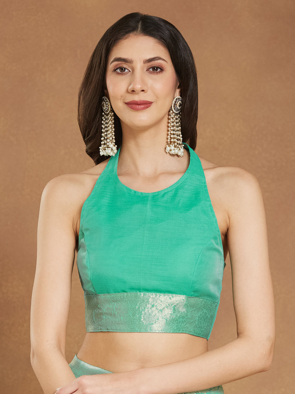 Janasya Sea Green Linen Blend Geometric Jacquard Saree - Distacart