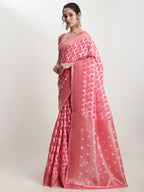 Janasya Peach Linen Blend Geometric Jacquard Saree - Distacart