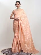 Janasya Orange Linen Blend Geometric Jacquard Saree - Distacart