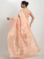 Janasya Orange Linen Blend Geometric Jacquard Saree - Distacart