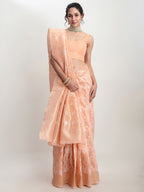 Janasya Orange Linen Blend Geometric Jacquard Saree - Distacart