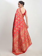 Janasya Red Silk Blend Floral Jacquard Saree - Distacart