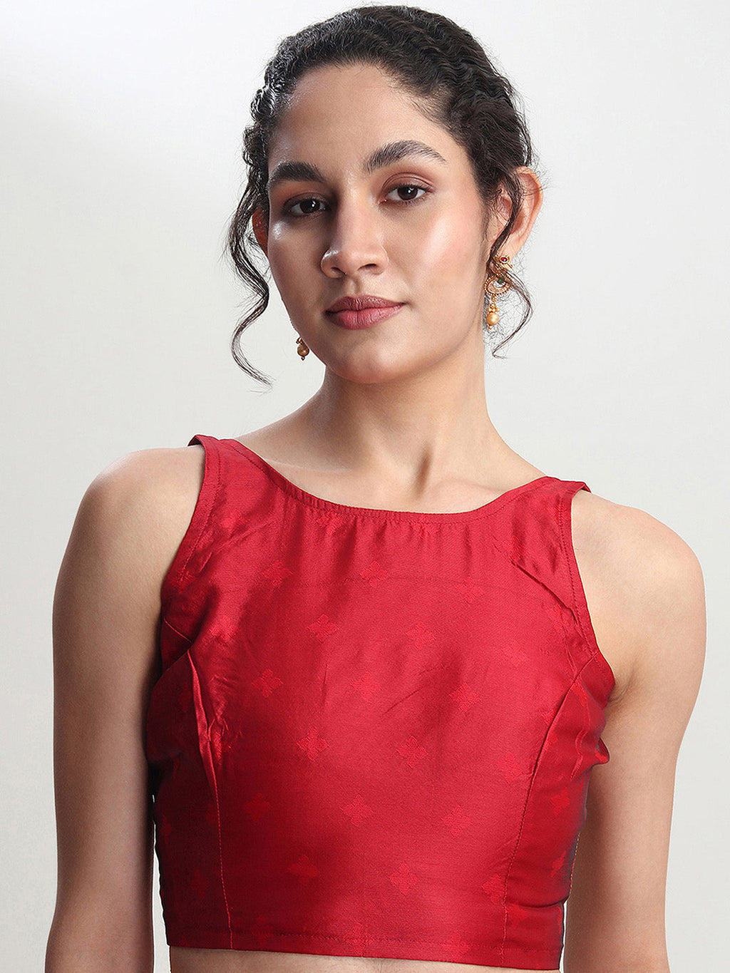 Janasya Red Silk Blend Floral Jacquard Saree - Distacart