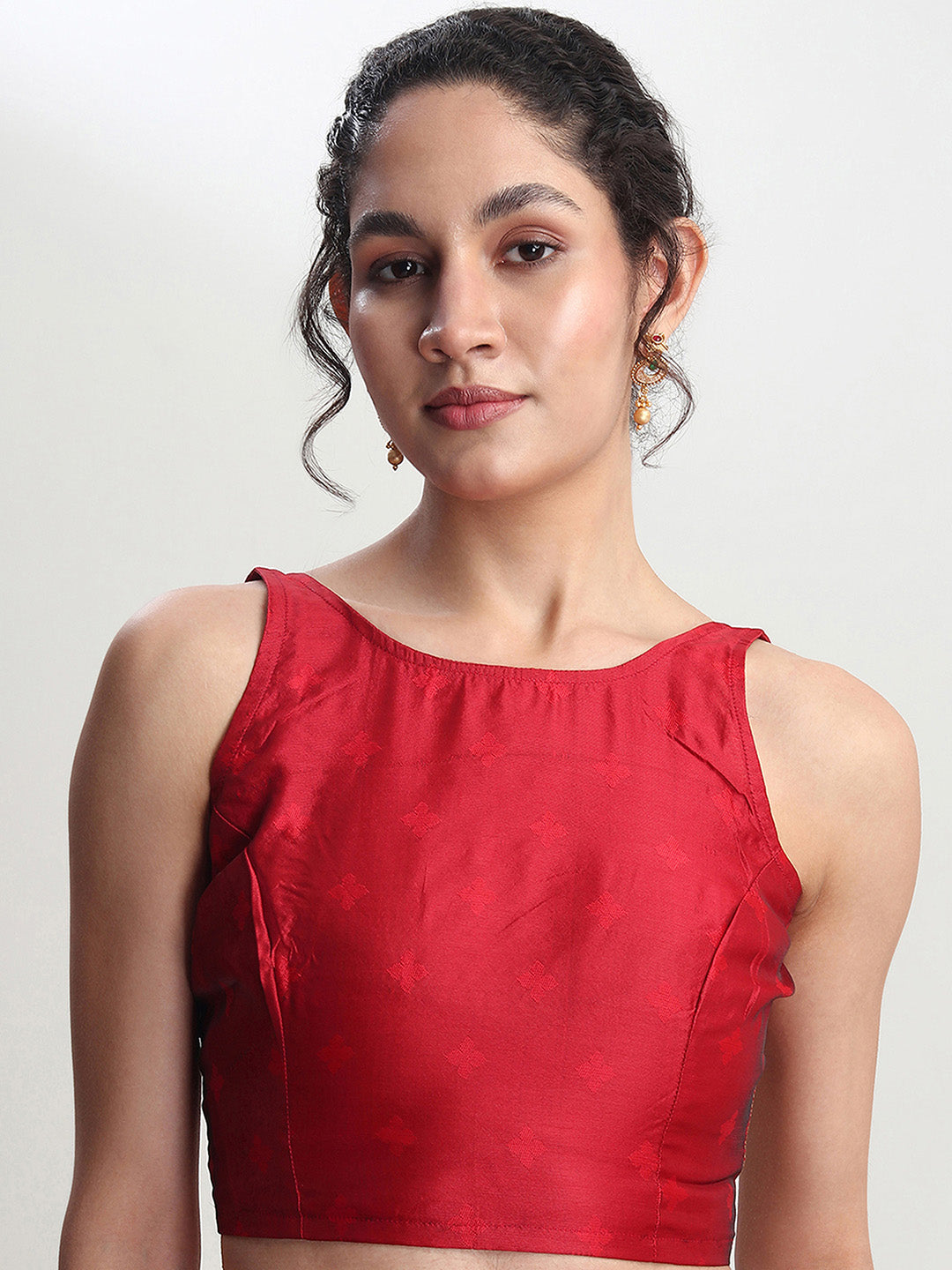 Janasya Red Silk Blend Floral Jacquard Saree - Distacart
