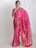Janasya Pink Silk Blend Floral Jacquard Saree - Distacart