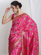 Janasya Pink Silk Blend Floral Jacquard Saree - Distacart