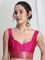 Janasya Pink Silk Blend Floral Jacquard Saree - Distacart