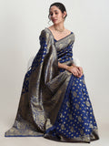 Janasya Blue Silk Blend Floral Jacquard Saree - Distacart